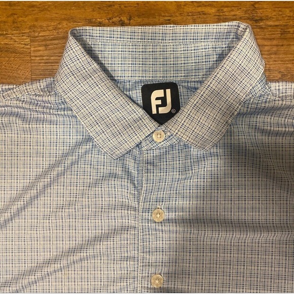 FootJoy Performance Blue White Square Striped Stretch Golf‎ Polo Shirt Men's XL - Picture 3 of 8